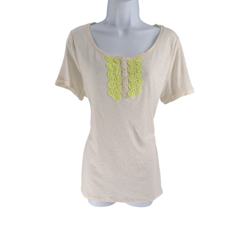 Maison Jules Y2K 100% cotton yellow crochet trim women's tank SZ Large Office